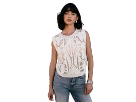 FREEMAN T.PORTER TSHIRT TEMS CROCHET<br>Beige