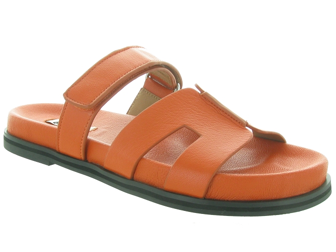 sandales et nu pieds - Mule Sabot - femme - Cuir - Orange - Bibi lou