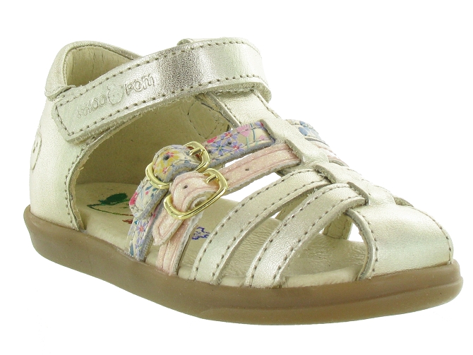 sandales et nu pieds - Semelle souple - bebe fille - Cuir - Gris - Shoo pom