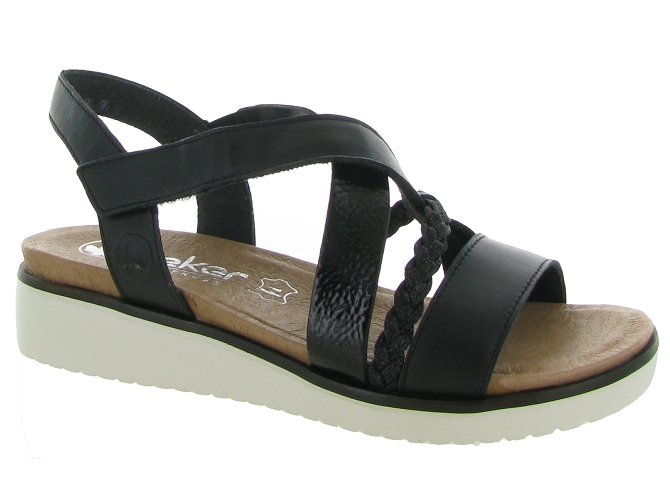 sandales et nu pieds - Confort - femme - Cuir - Noir - Rieker