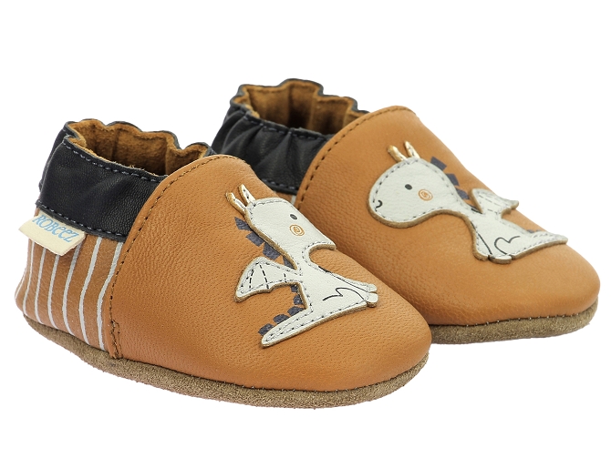 chaussons et pantoufles - Semelle souple - bebe garcon - Cuir - Camel - Robeez