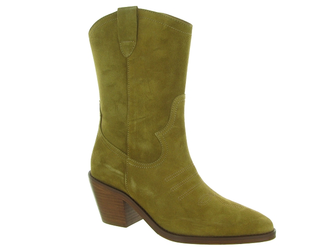 bottines et boots - Santiag - femme - Nubuck - Camel - Bobbies