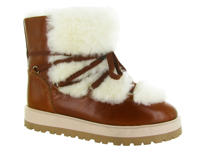 apres ski bottes fourrees - Botte de neige - femme - Cuir - Marron - Bobbies