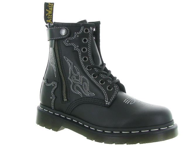 bottines et boots - Motardes & Rock and roll - femme - Cuir - Noir - Doc martens