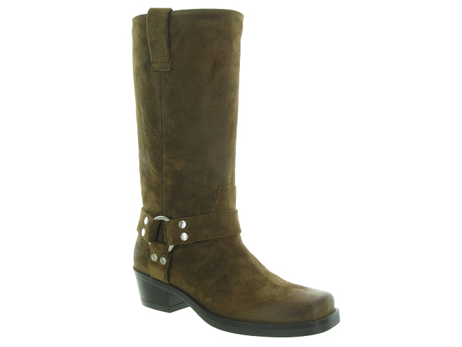 bottes - Motardes & Rock and roll - femme - Cuir - Marron - Julie dee