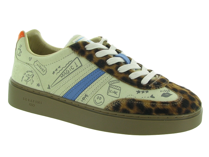 Serafini baskets et sneakers court beige leopard blanc